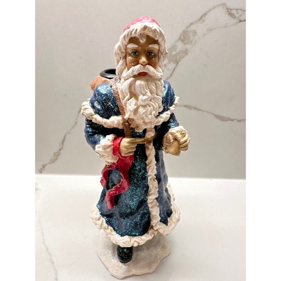 Department 56 Vintage Blue Coat Santa Claus Christmas Candle Holder @ 9” - Picture 1 of 8